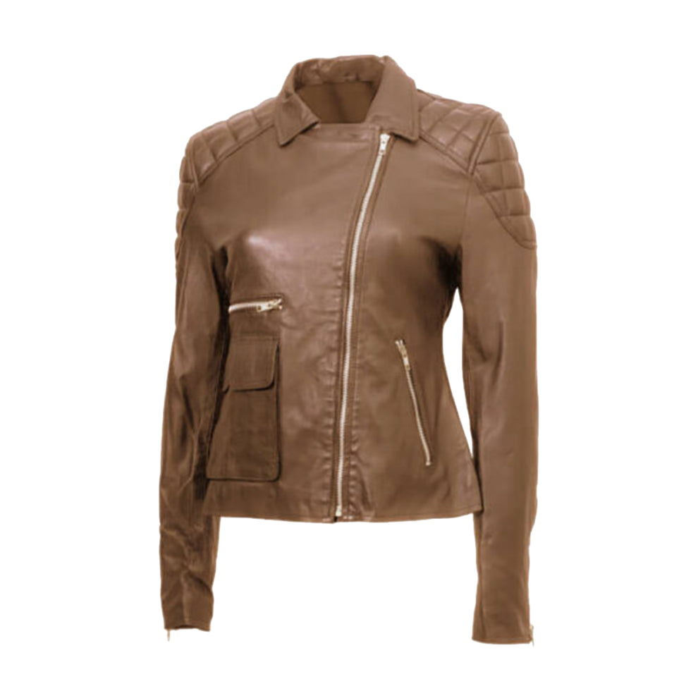 Brown Quilted Biker Leather Jacket