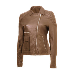 Brown Quilted Biker Leather Jacket