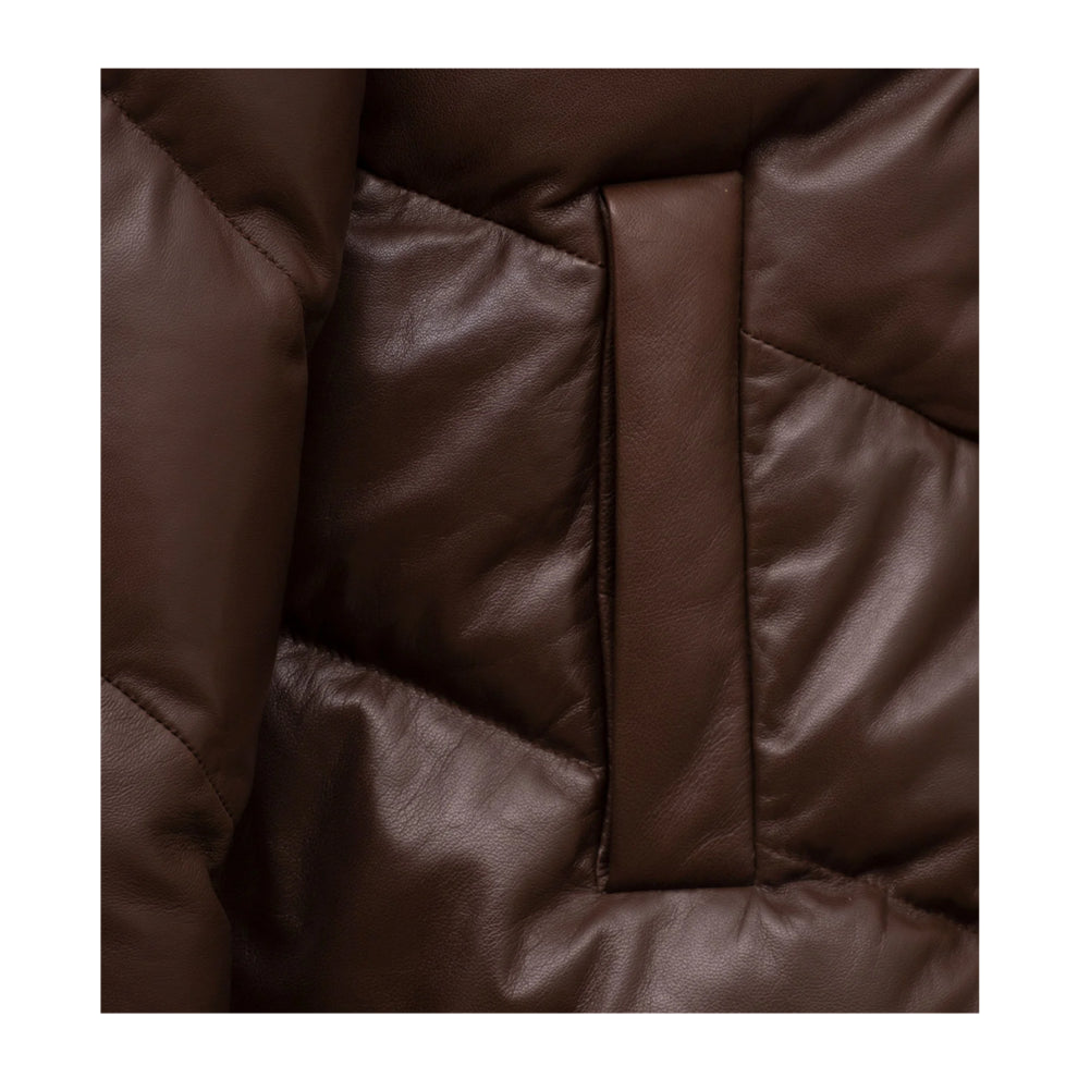 Brown Padded Style Leather Coat