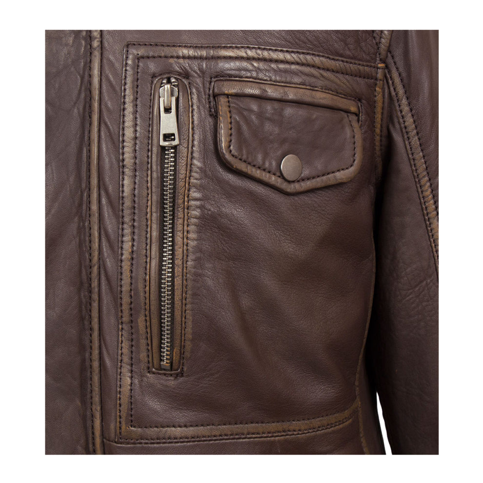 Shearling Distress Brown Leather Jacket