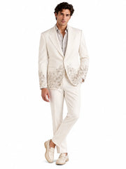 Full-length ivory embroidered formal suit for men with matching trousers