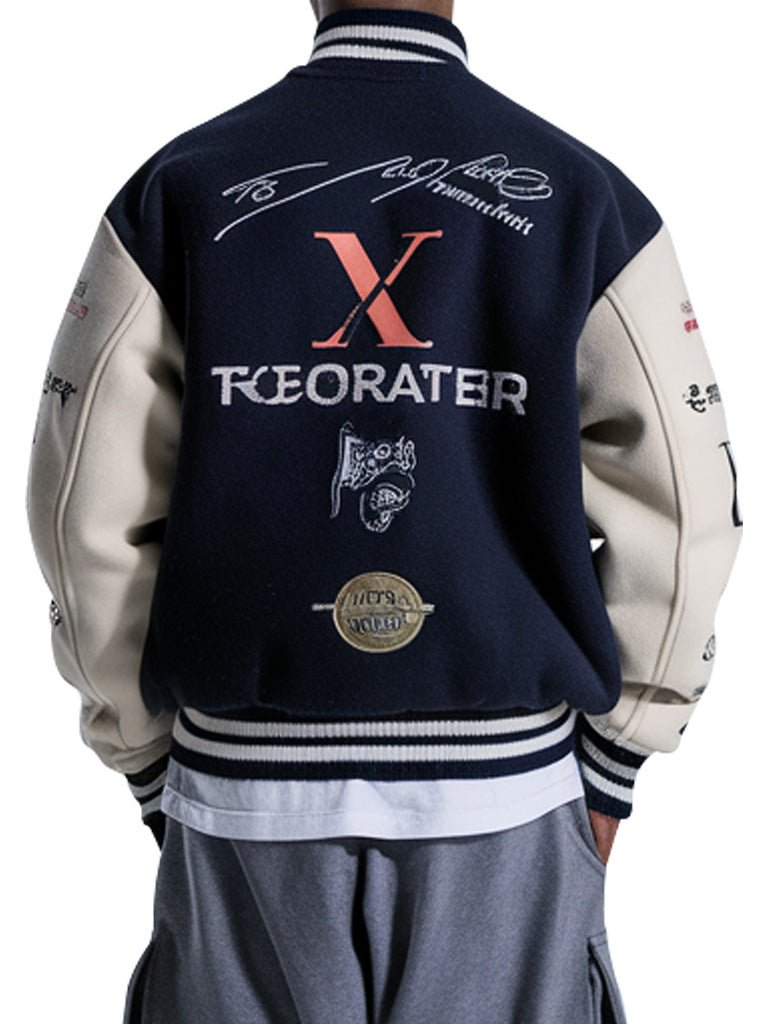 Embroidered Letterman Varsity Jacket With Bold Letter R Design