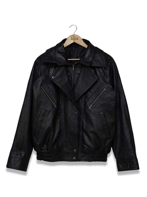 Fashion Lapel Style Black Biker Leather Jacket