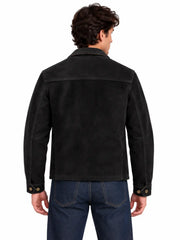 Back view of men's black suede field jacket