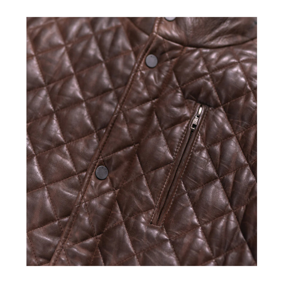 Dark Brown Quilted Real Leather Jacket