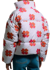 Floral Print Quilted Puffer Jacket For Women