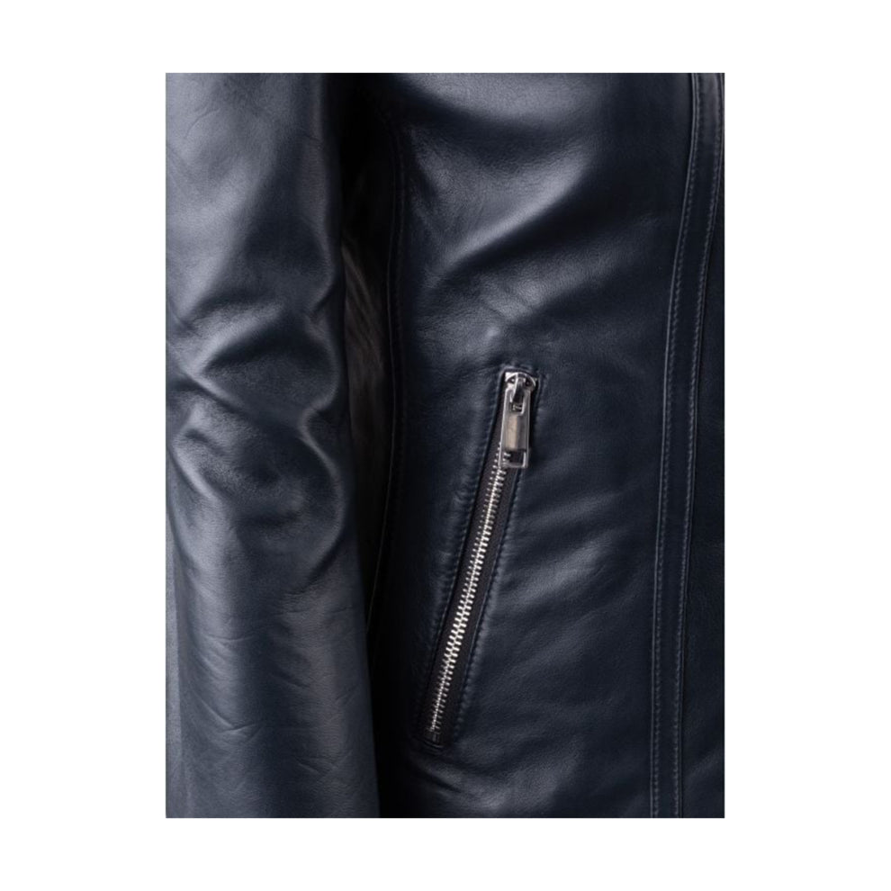 Lapel Style Black Biker Leather Jacket