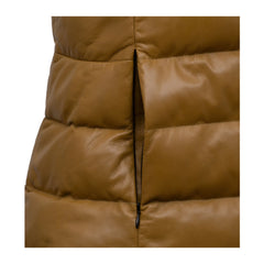 Khaki Brown Funnel Leather Gilet