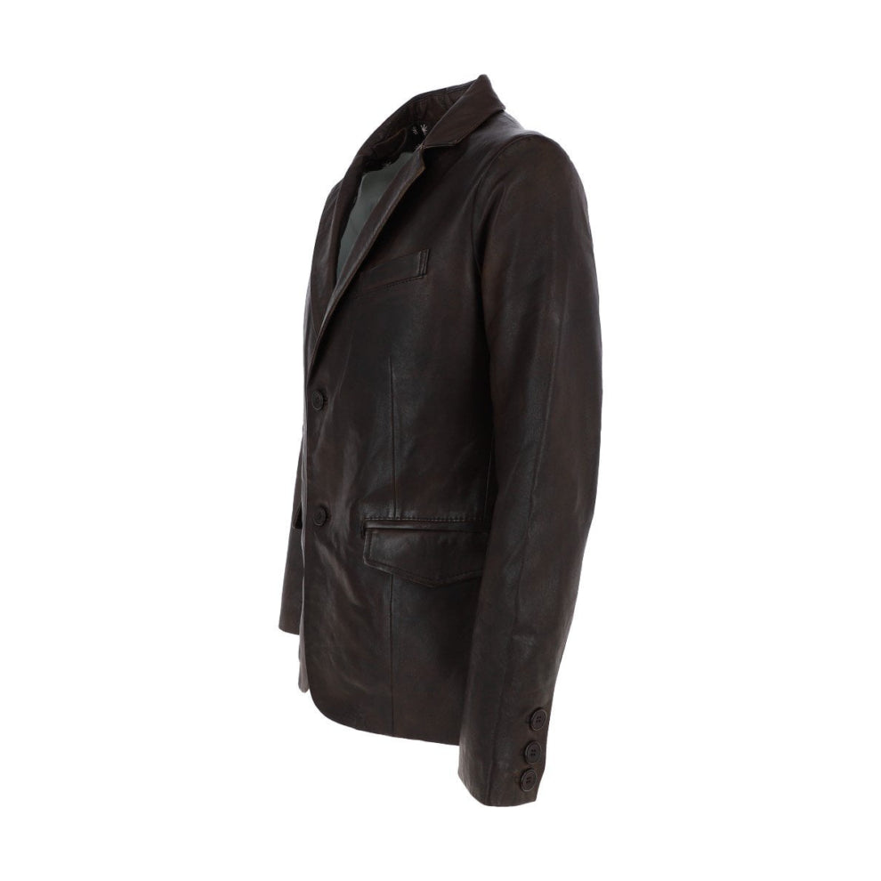 Dark Brown Genuine Leather Blazer