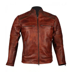 Cafe Racer Vintage Brown Biker Leather Jacket