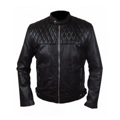 Slim Fit Black Quilted Genuine Leather Jacket