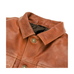 Tan Brown Trucker Style Genuine Leather Jacket