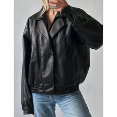 Fashion Lapel Style Black Biker Leather Jacket