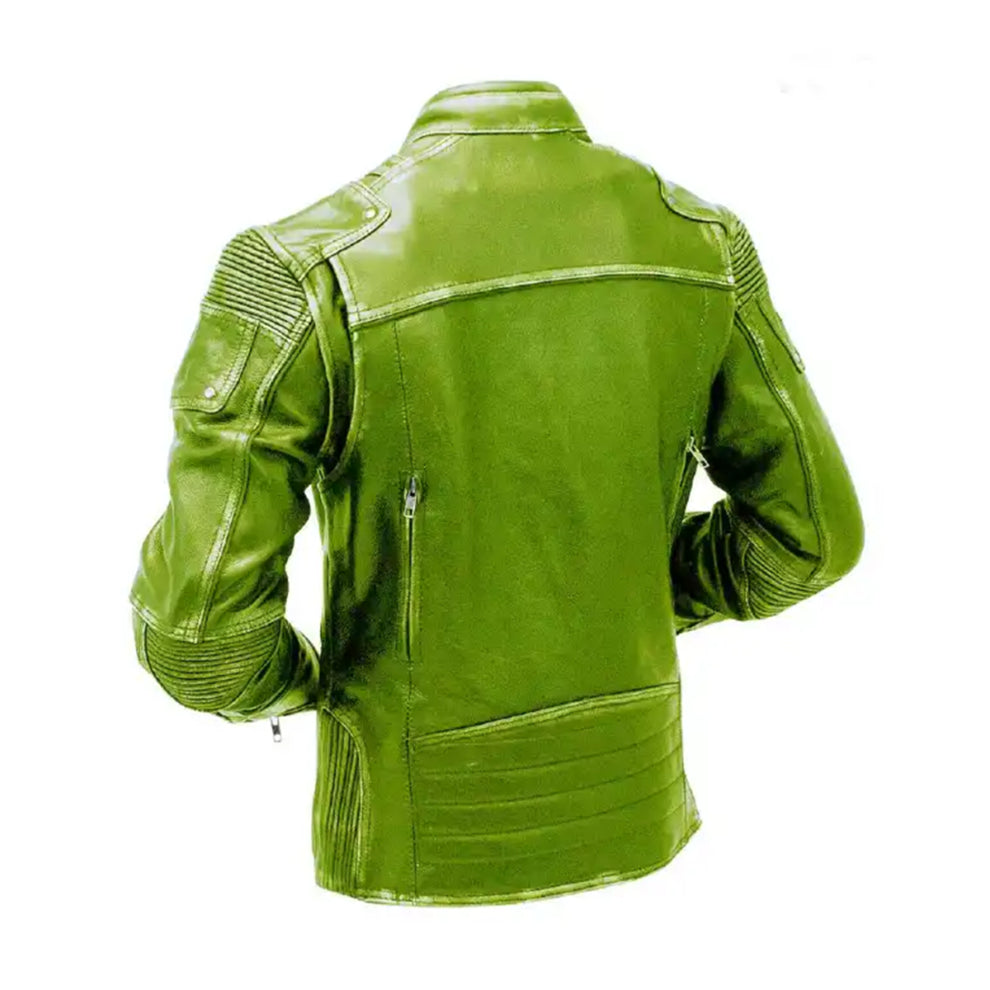 Green Cafe Racer Genuine Leather Jacket