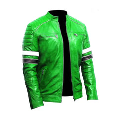 Green Retro Biker Genuine Leather Jacket