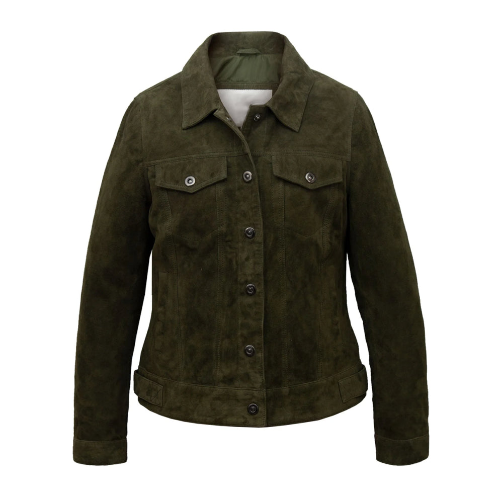 Trucker Style Green Suede Leather Jacket