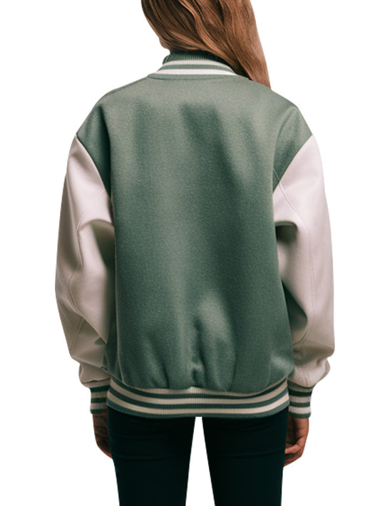 Green & White Varsity Jacket for Women Classic College Style