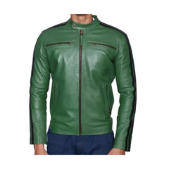 Green Motorcycle Jacket With Black stripe