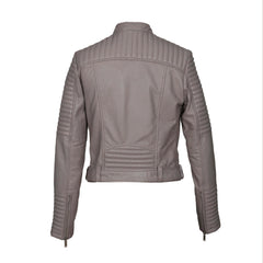 Biker Style Grey Leather Jacket