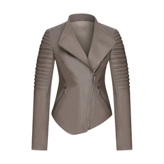 Grey Round Shape Genuine Leather Jacket