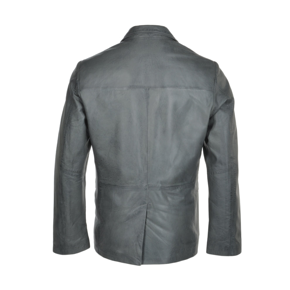 Grey Genuine Leather Blazer