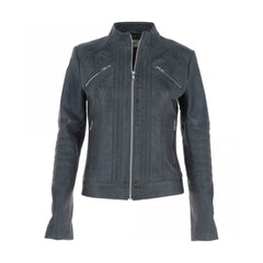 Stand Collar Genuine Leather Jacket