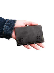 Handmade Black Leather Card Holder Wallet with Snap Closure