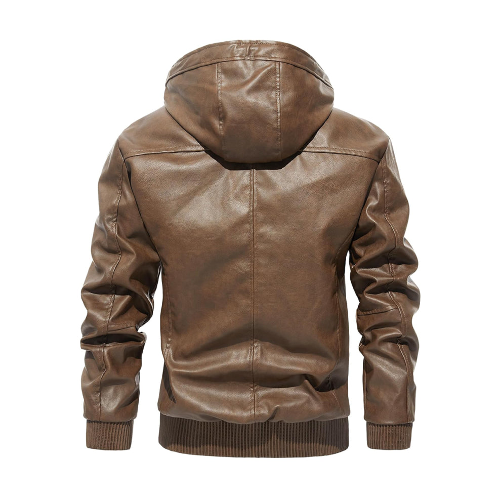 Bomber Style Hooded Leather Jacket