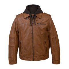 Tan Brown Hooded Leather Jacket