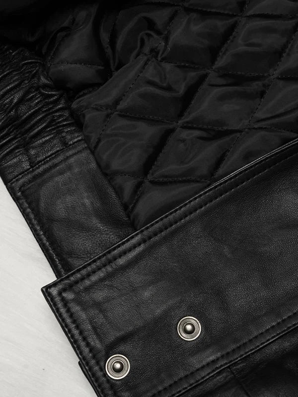 Fashion Lapel Style Black Biker Leather Jacket