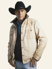 Kevin Costner Yellowstone Cream Leather Jacket 