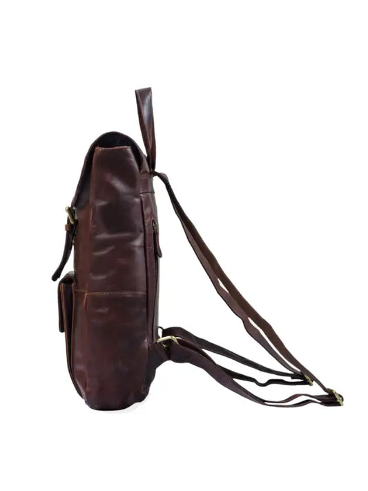 Vintage Brown Full-Grain Leather Backpack — Laptop Friendly Travel & Work Rucksack