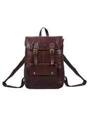 Vintage Brown Full-Grain Leather Backpack — Laptop Friendly Travel & Work Rucksack