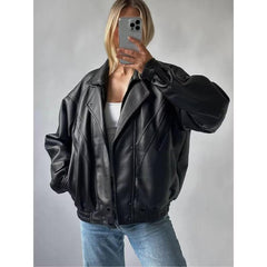 Fashion Lapel Style Black Biker Leather Jacket