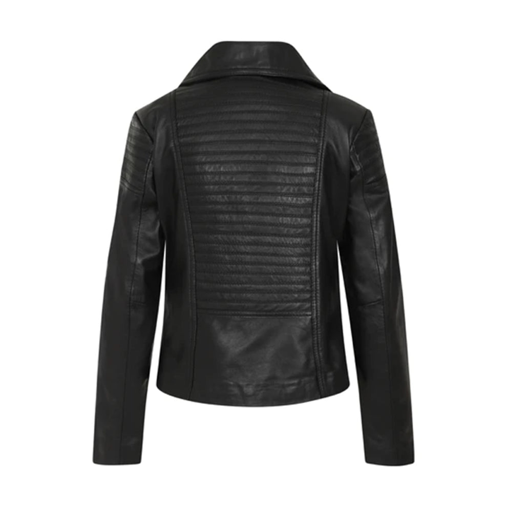 Black Biker Bold Lined Genuine Leather Jacket