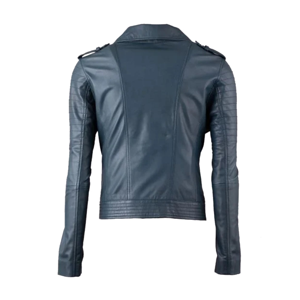 Blue Quilted Biker Leather Jacket