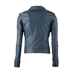 Blue Quilted Biker Leather Jacket