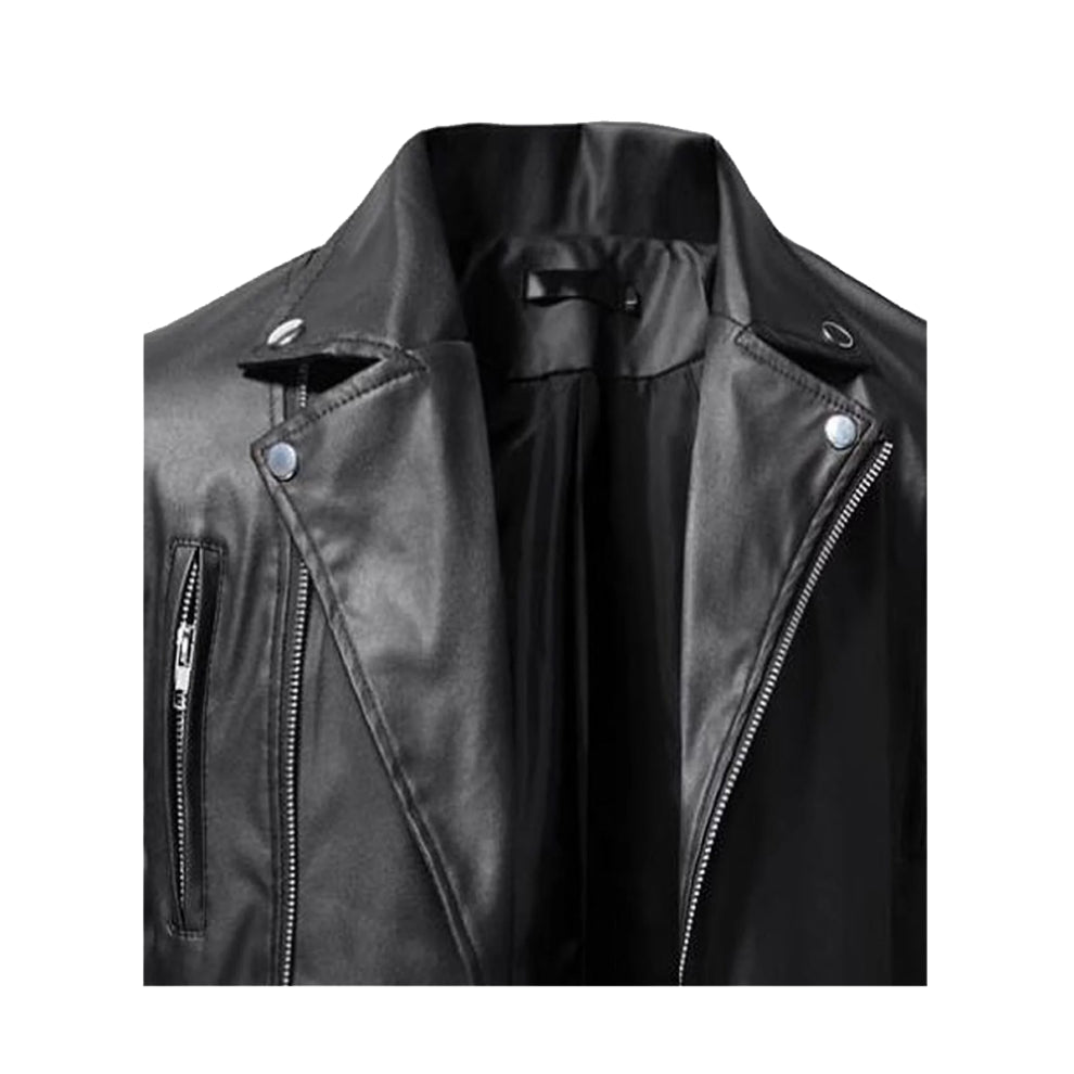 Black Lapel Style Biker Leather Jacket