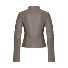 Grey Round Shape Genuine Leather Jacket