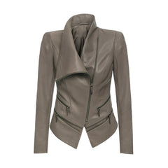 Grey Lapel Biker Leather Jacket