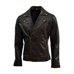 Black Quilted Biker Genuine Leather Jacket