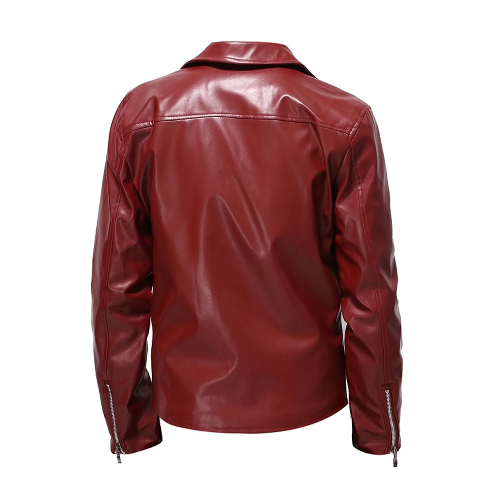 Red Lapel Style Biker Genuine Leather Jacket