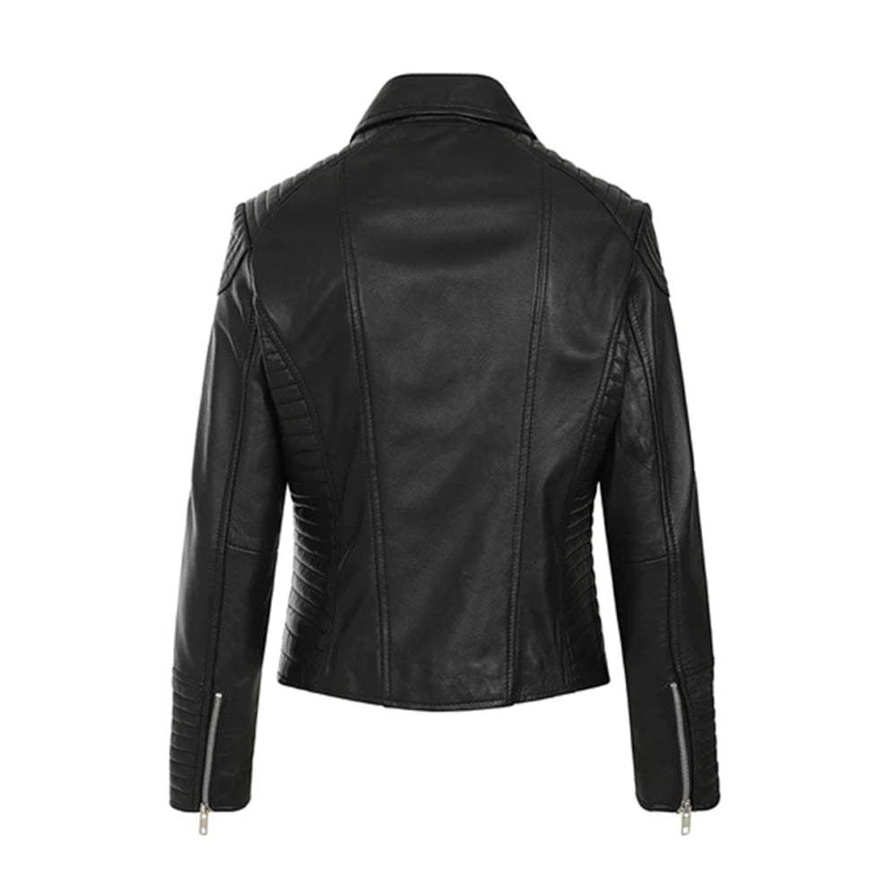 Black Biker Style Bold Lined Leather Jacket