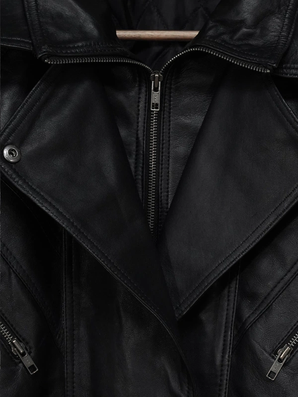 Fashion Lapel Style Black Biker Leather Jacket