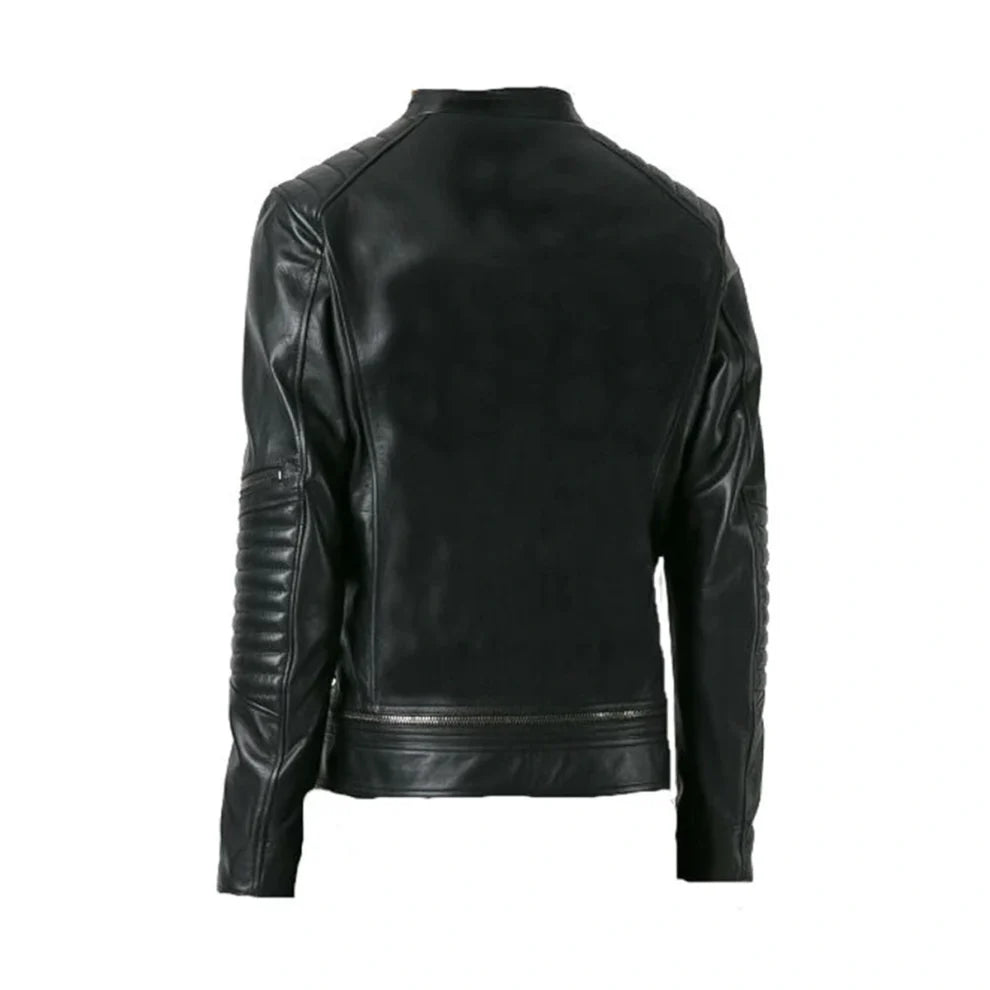 Black Bomber Quilted Leather Jacket