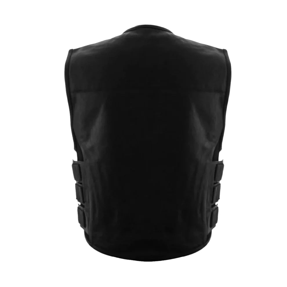 Black Biker Cut Swat Biker Real Leather Vest