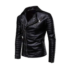 Biker Style Black Quilted Leather Jacket