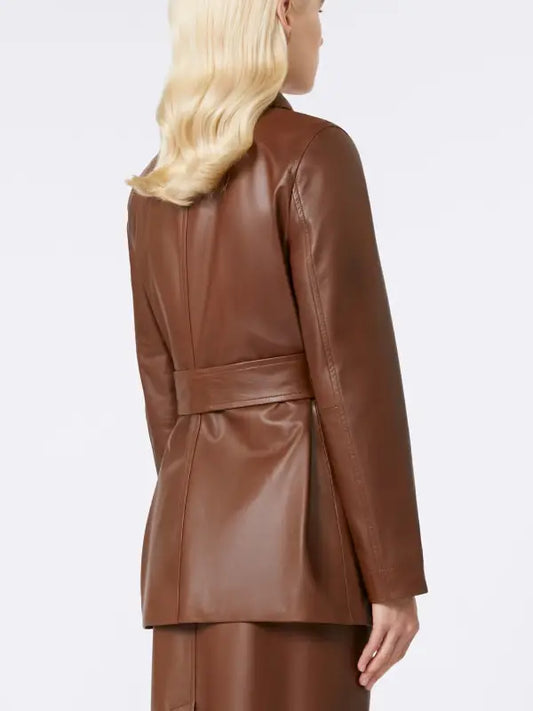 Women’s Brown Leather Jacket with Matching Skirt