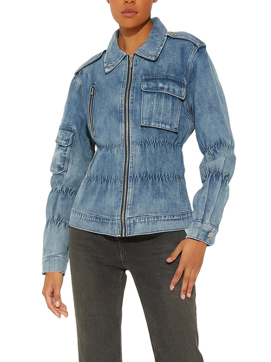 Light Blue Cargo Style Ladies Denim Jacket 