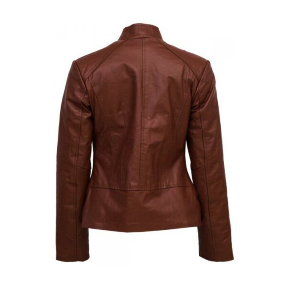 Dark Brown Long Sleeve Genuine leather Jacket